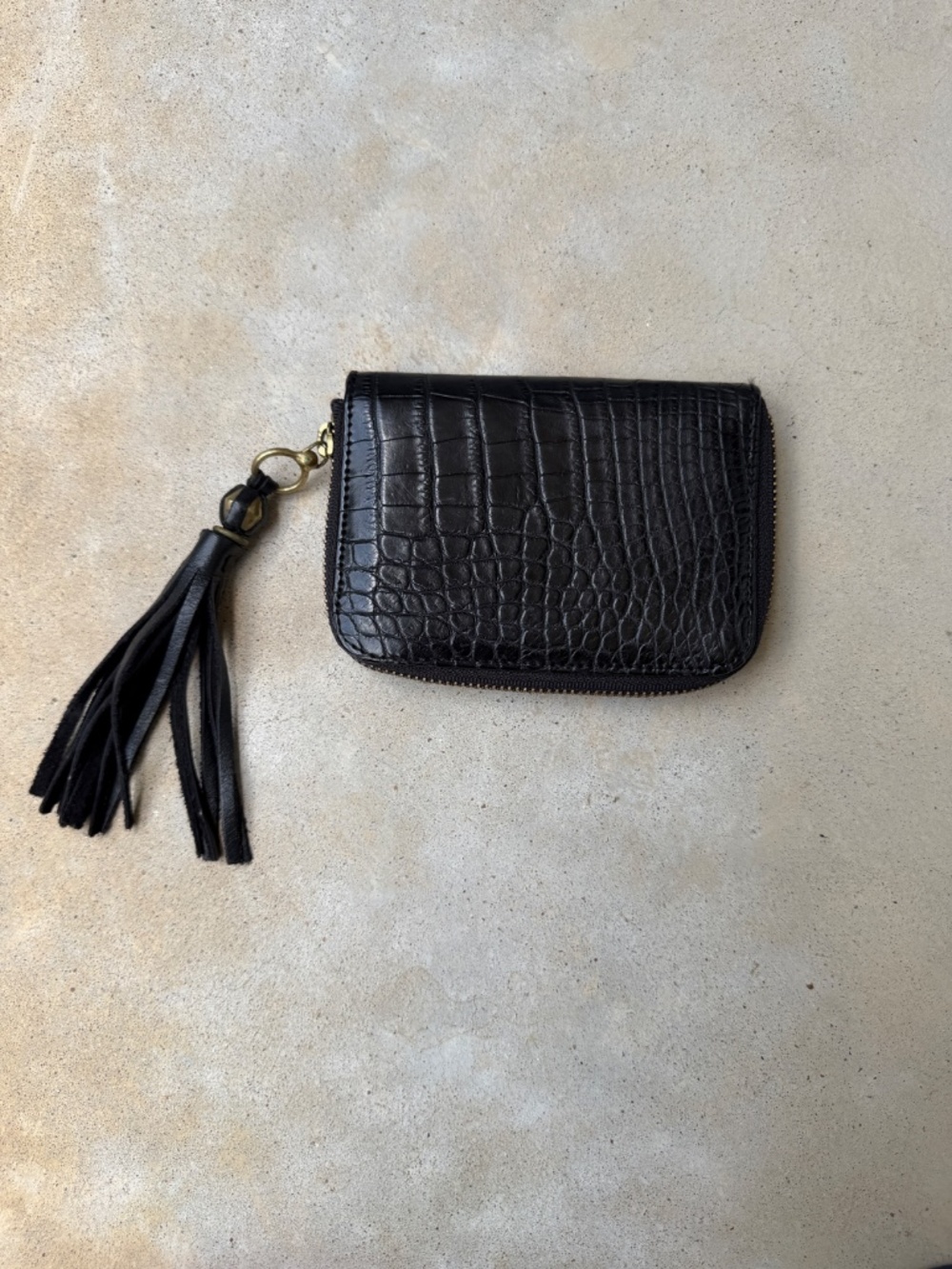 Black Matte Alligator Zip Around Wallet with Tassel - Kendall Conrad